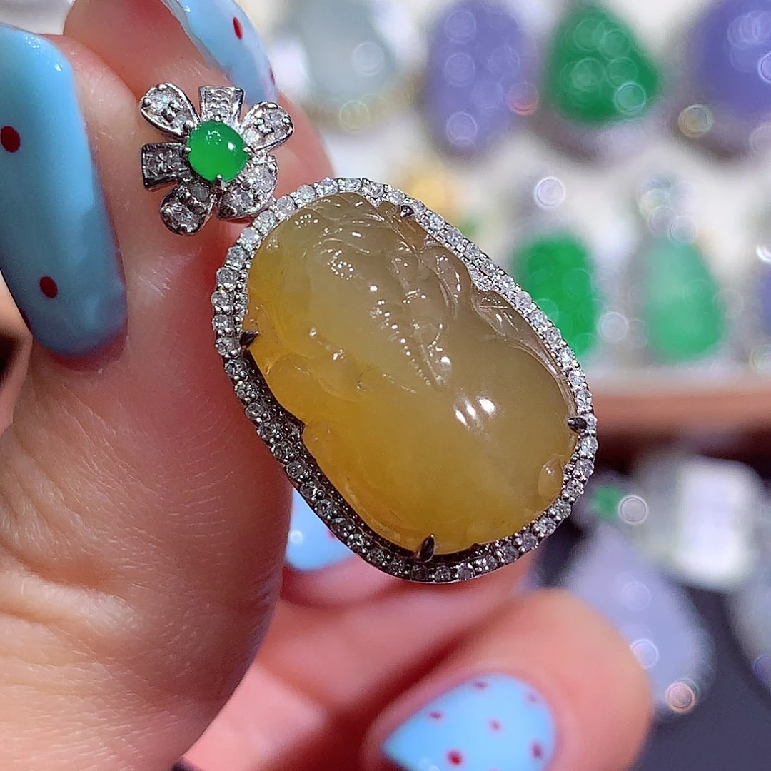 翡翠18K金镶嵌吊坠(不含链)