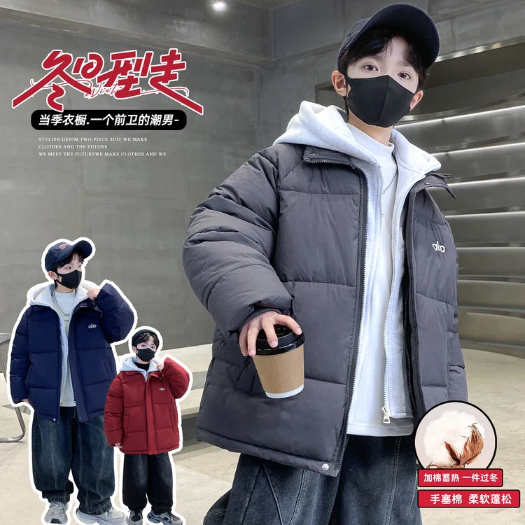 联名恪戈男童棉服冬季2025新款加厚外套中大童男孩假两件棉袄