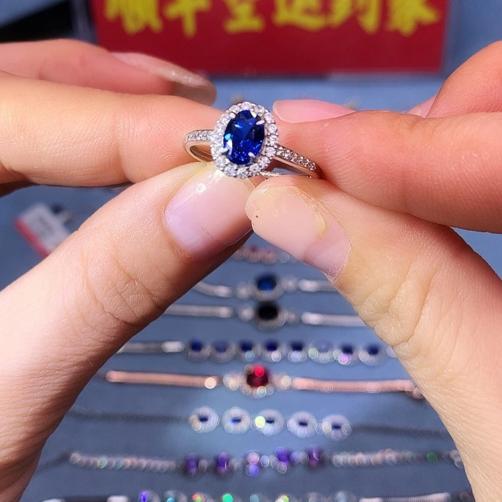 蓝宝石戒指银S925镶嵌
