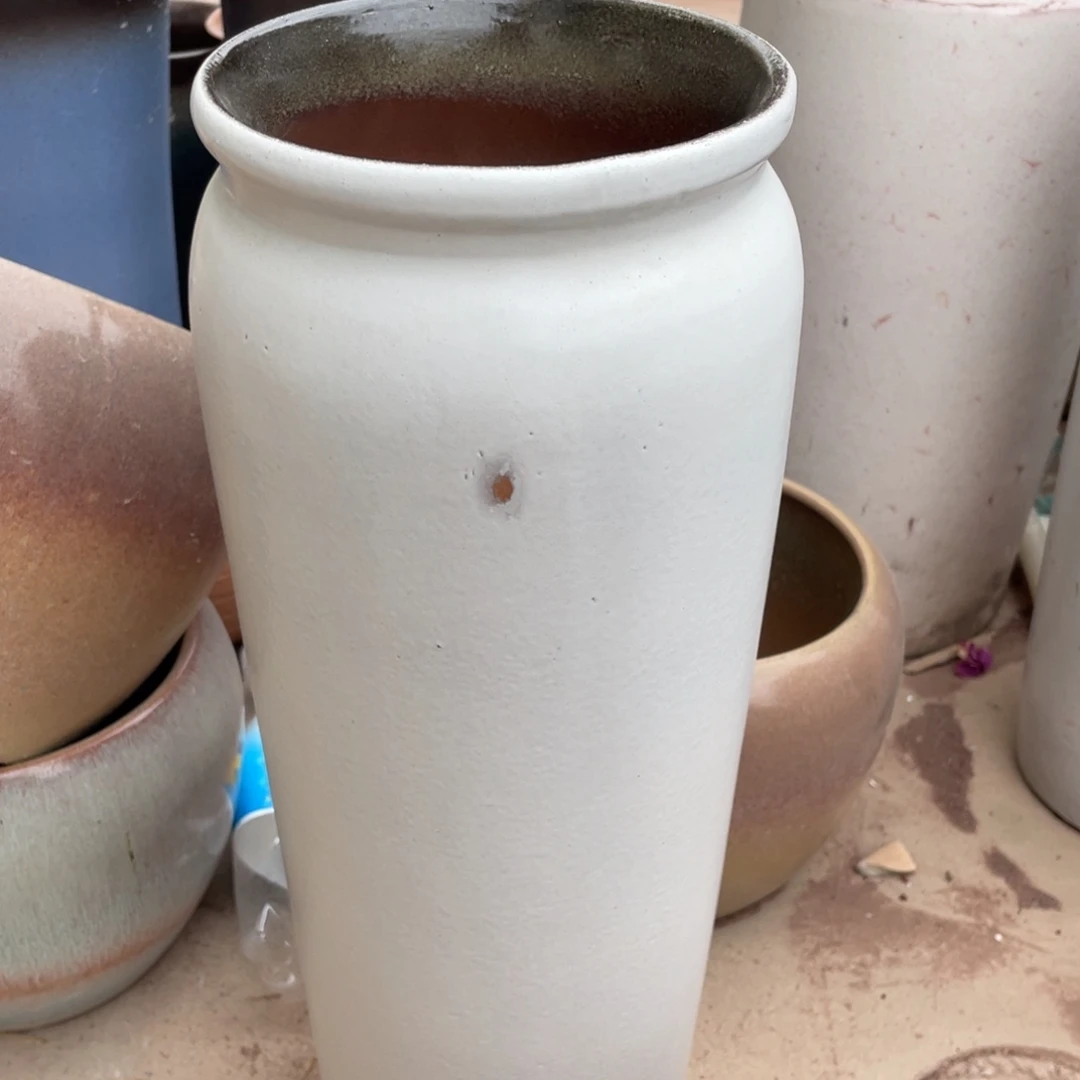 紫砂花盆高45口15白色瑕疵