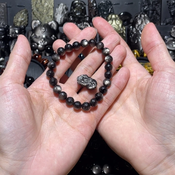 東***黑曜岩未镶嵌手串