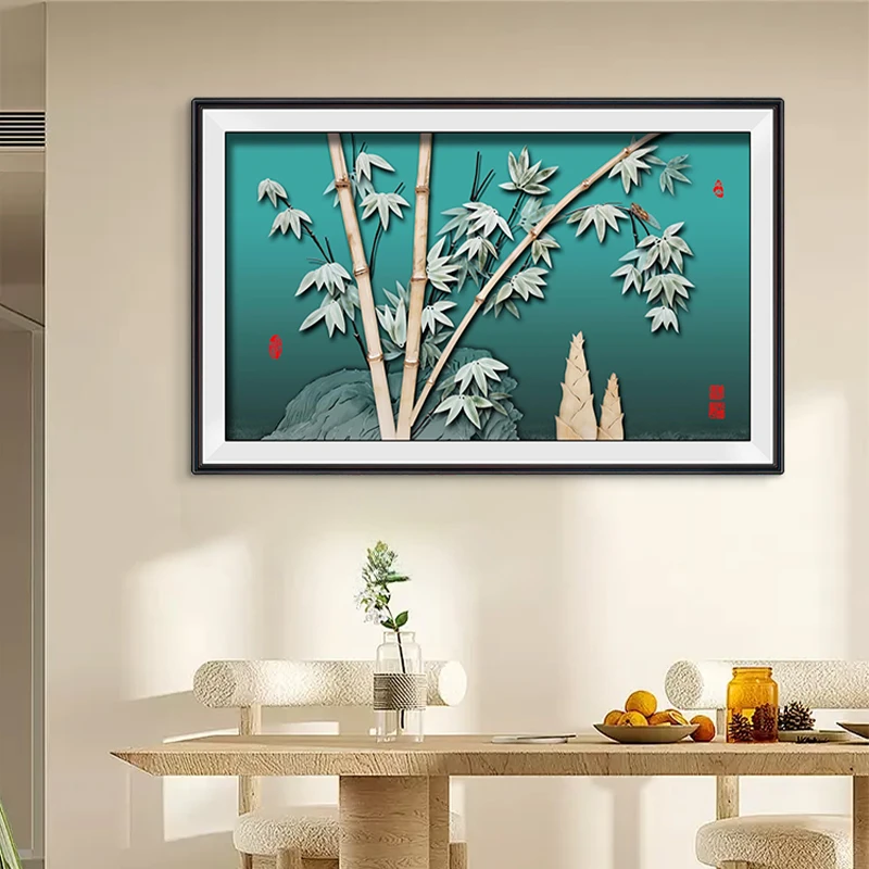 九头鸟手工玉雕画《竹报平安》70×110