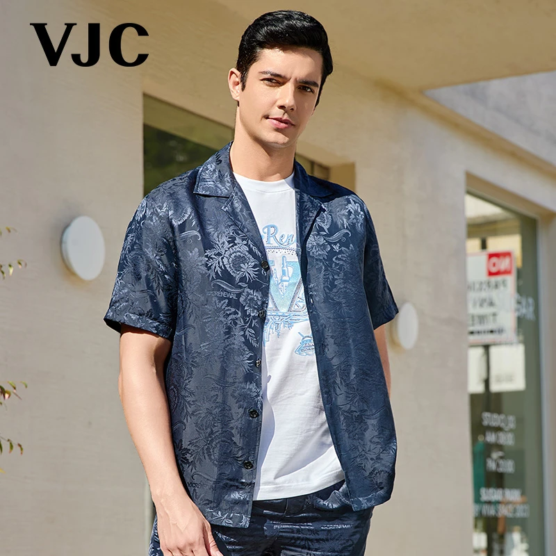VJC/威杰思2025夏季新款男装时尚花卉轻奢翻领休闲衫潮B24BB1532