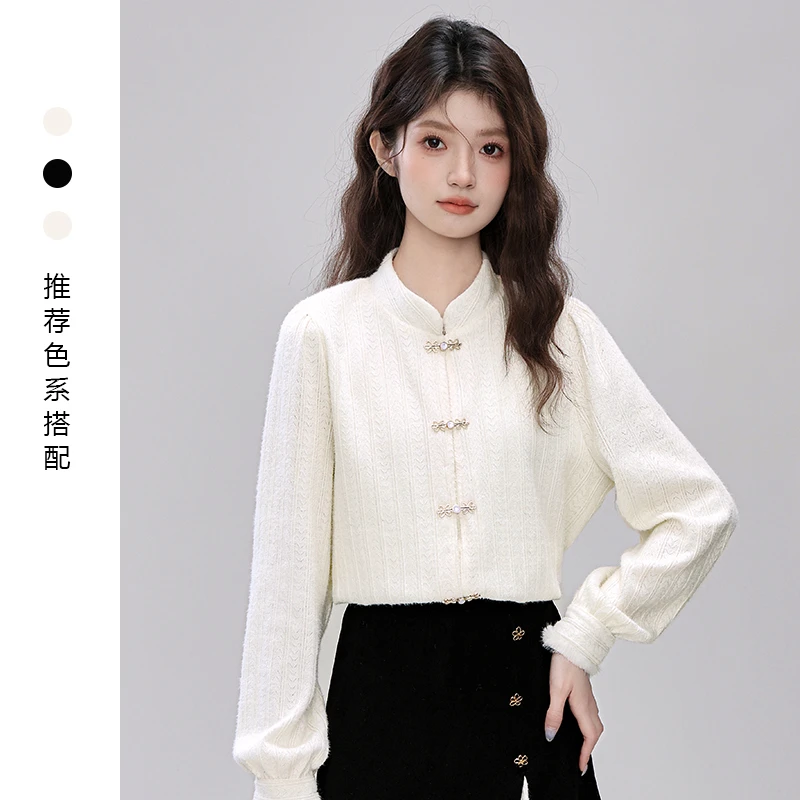 帛卡琪2025春秋新款新中式衬衫女宽松显瘦磨毛保暖衬衣气质上衣潮