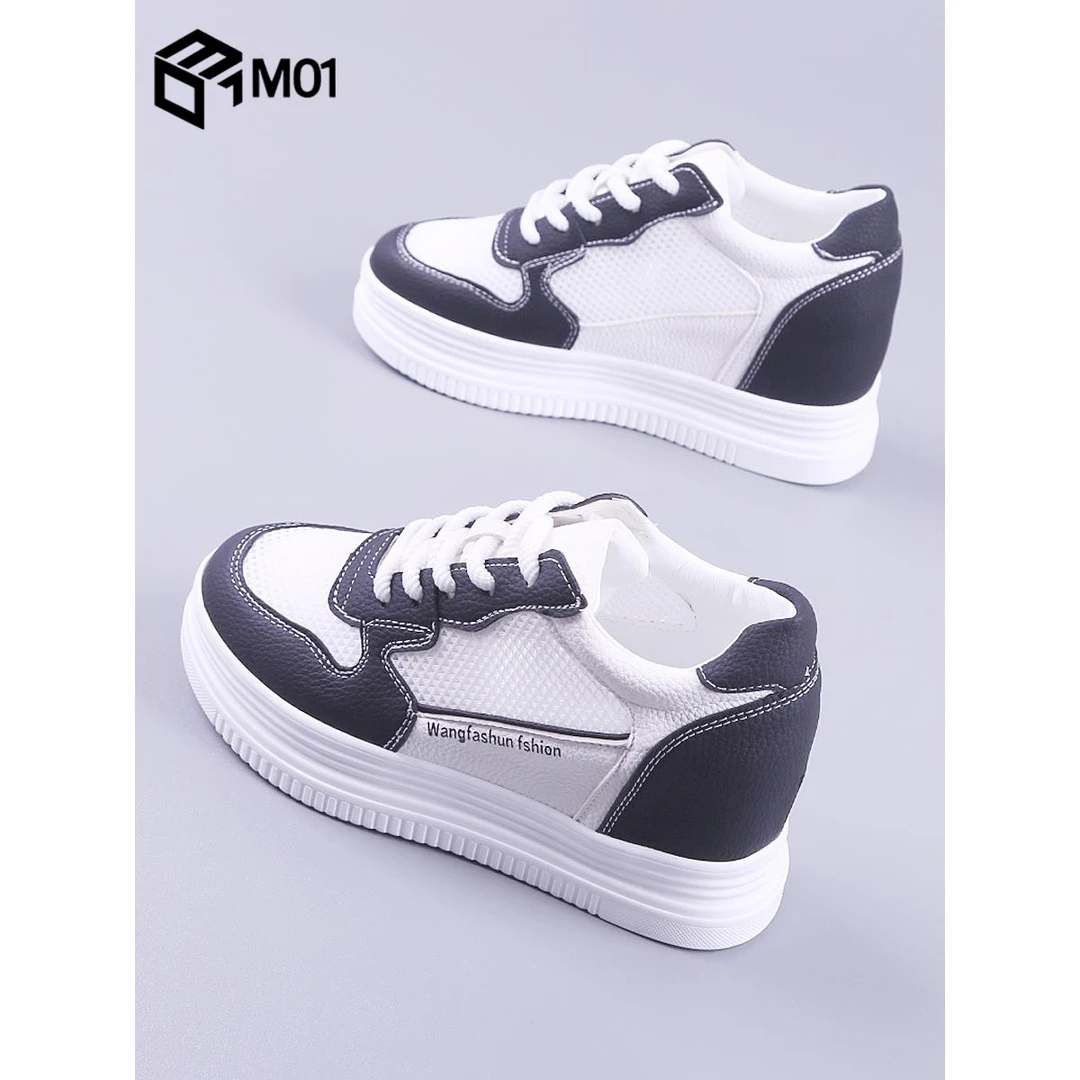 M012025夏季松糕厚底女鞋网纱透气显瘦休闲女网鞋内增高小白鞋女