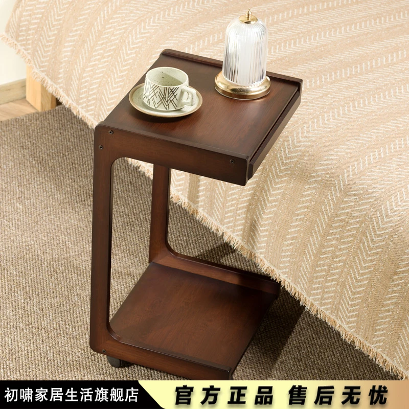 中古风可移动边几推车床头带轮带抽屉可收纳多功能现代简约款茶几