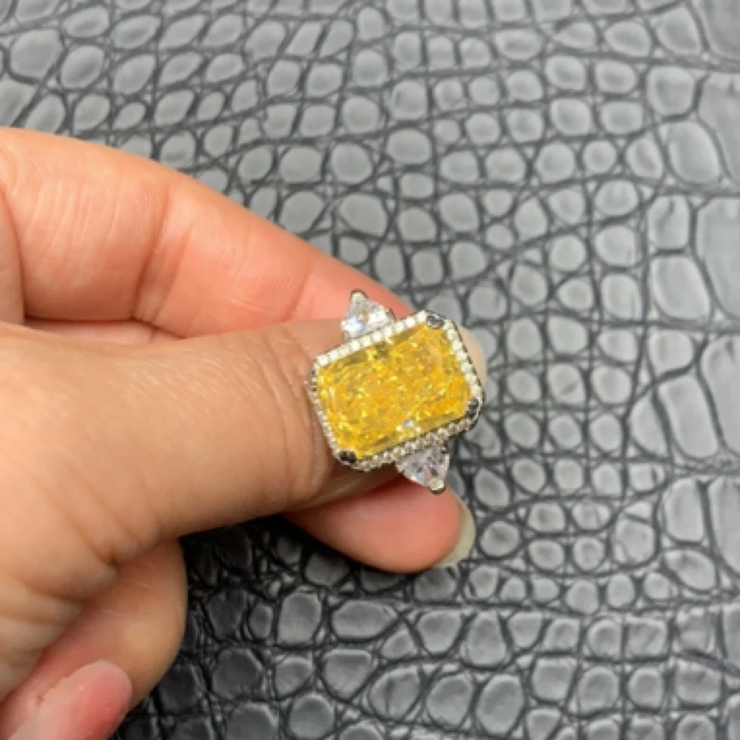 铜合金合成锆石戒指 冰花切黄色戒指活口372