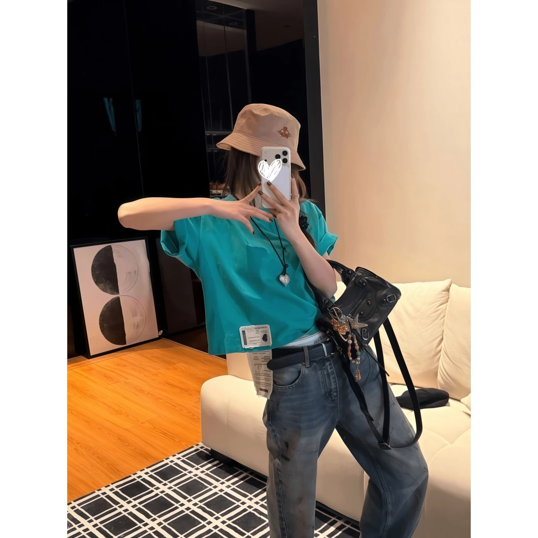 【叽里呱啦专属】【6r运补】夏季设计美式复古水洗炒色做旧廓形短袖T恤上衣