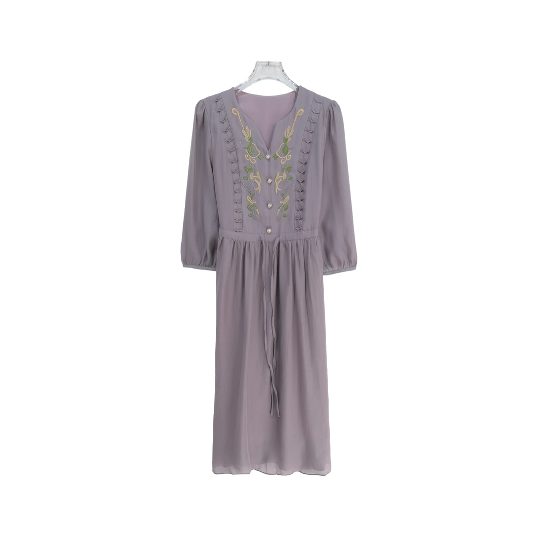 优雅国风长款收腰绣花气质女装连衣裙S1824