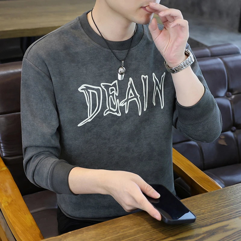 高档圆领印花卫衣男士秋季新款时尚长袖T恤打底衫品质男装X110
