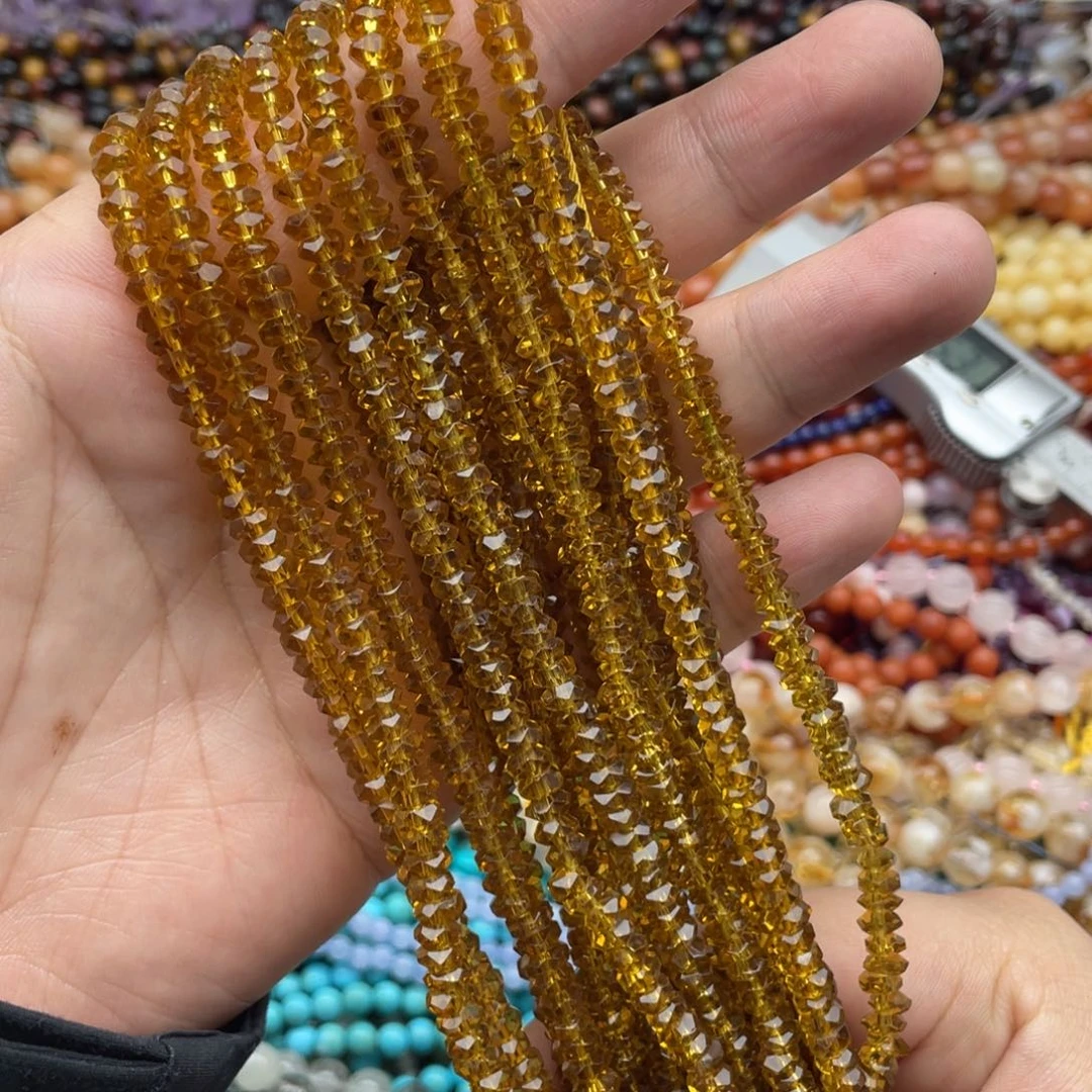 玛瑙/玉髓珠宝半成品未镶嵌两条装5mm+暗黄水晶切面算盘