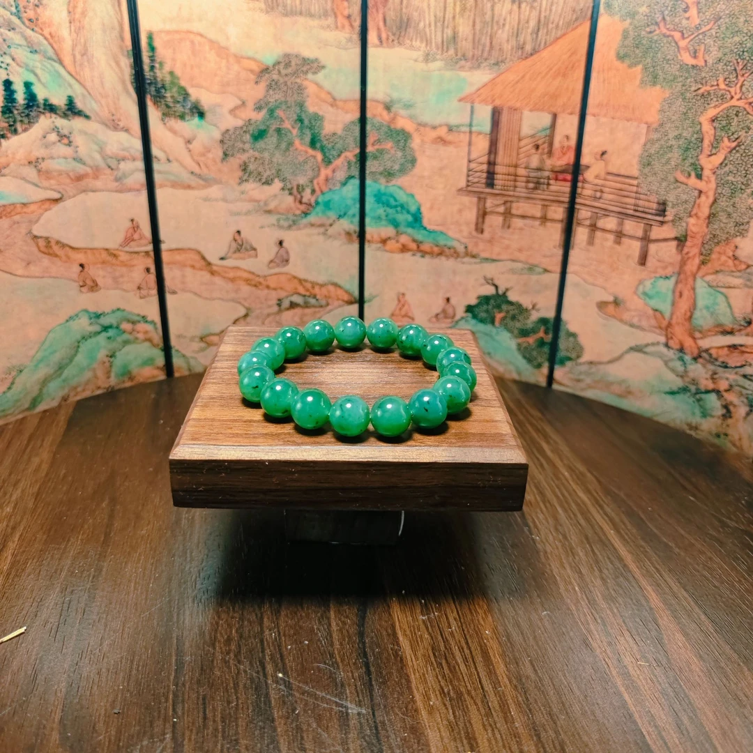 O和田玉碧玉圆珠手串（卡12）1817