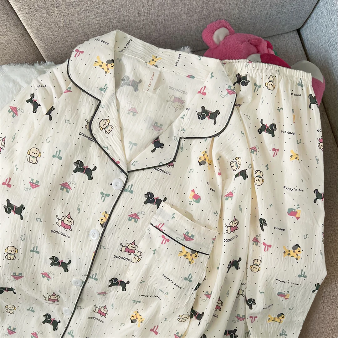 『狗狗乐园』长袖长裤新款夏季春秋ins卡通舒适甜美可爱睡衣家居服