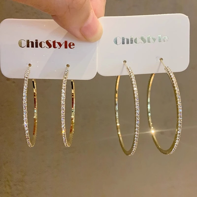 铜合金合成锆石耳饰 满钻大圈圈耳环轻奢高级感气质耳圈小众独特