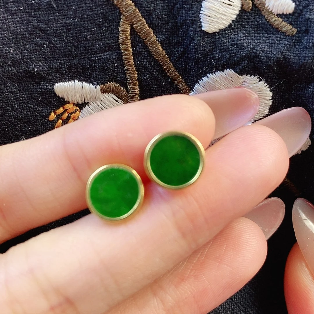 翡翠银S925镶嵌耳饰缅甸翡翠