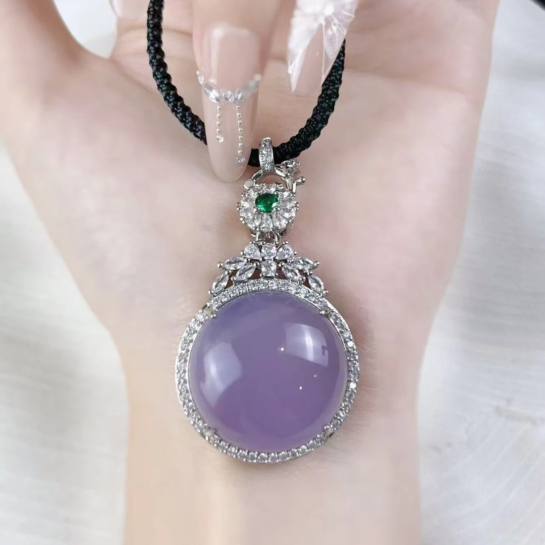 铜合金棉绳项链 金浓紫罗兰鸽子蛋面细腻通透