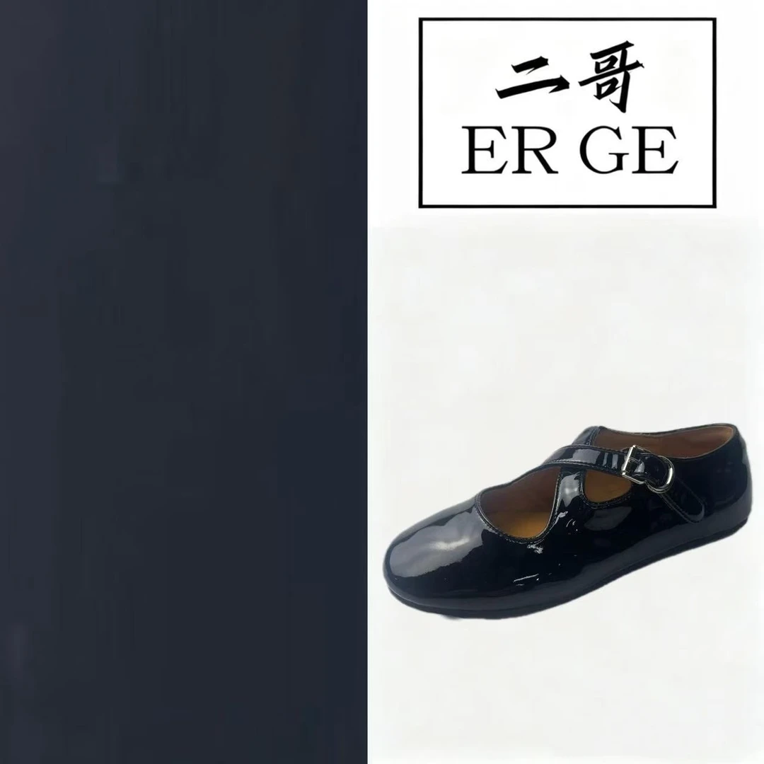 平底浅口单鞋女低跟漆皮交叉扣带玛丽珍鞋/2433-58