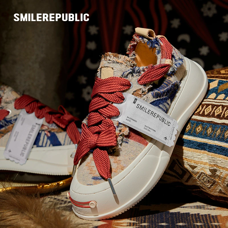 【王力宏同款】SR民族布低帮开口笑厚底帆布鞋明星同款国潮时尚潮流