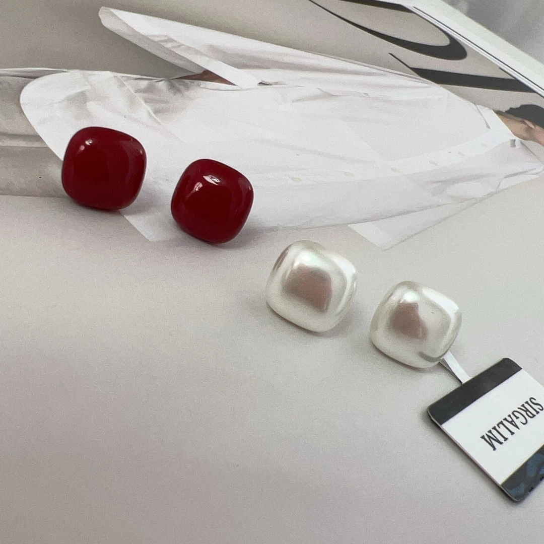 925银仿珍珠耳饰 SIRGALIM银饰  方块珍珠耳钉