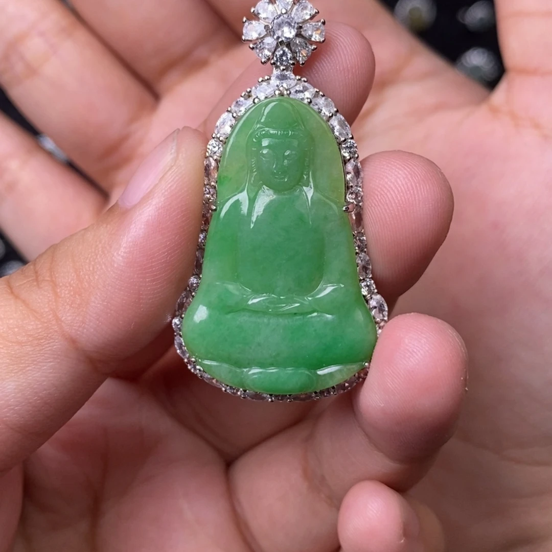 翡翠银S925镶嵌吊坠(赠链)