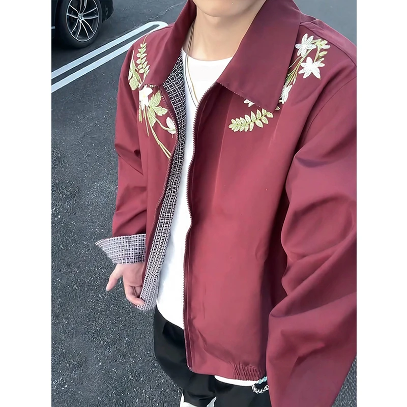 花卉刺绣夹克男款秋季高级感痞帅两面穿外套美式飞行员短款棒球服