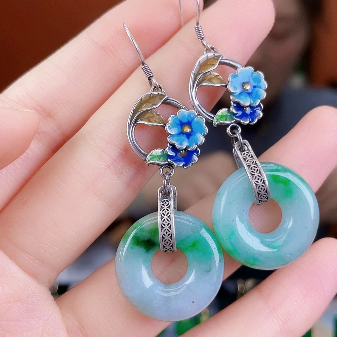 翡翠银S925镶嵌耳饰