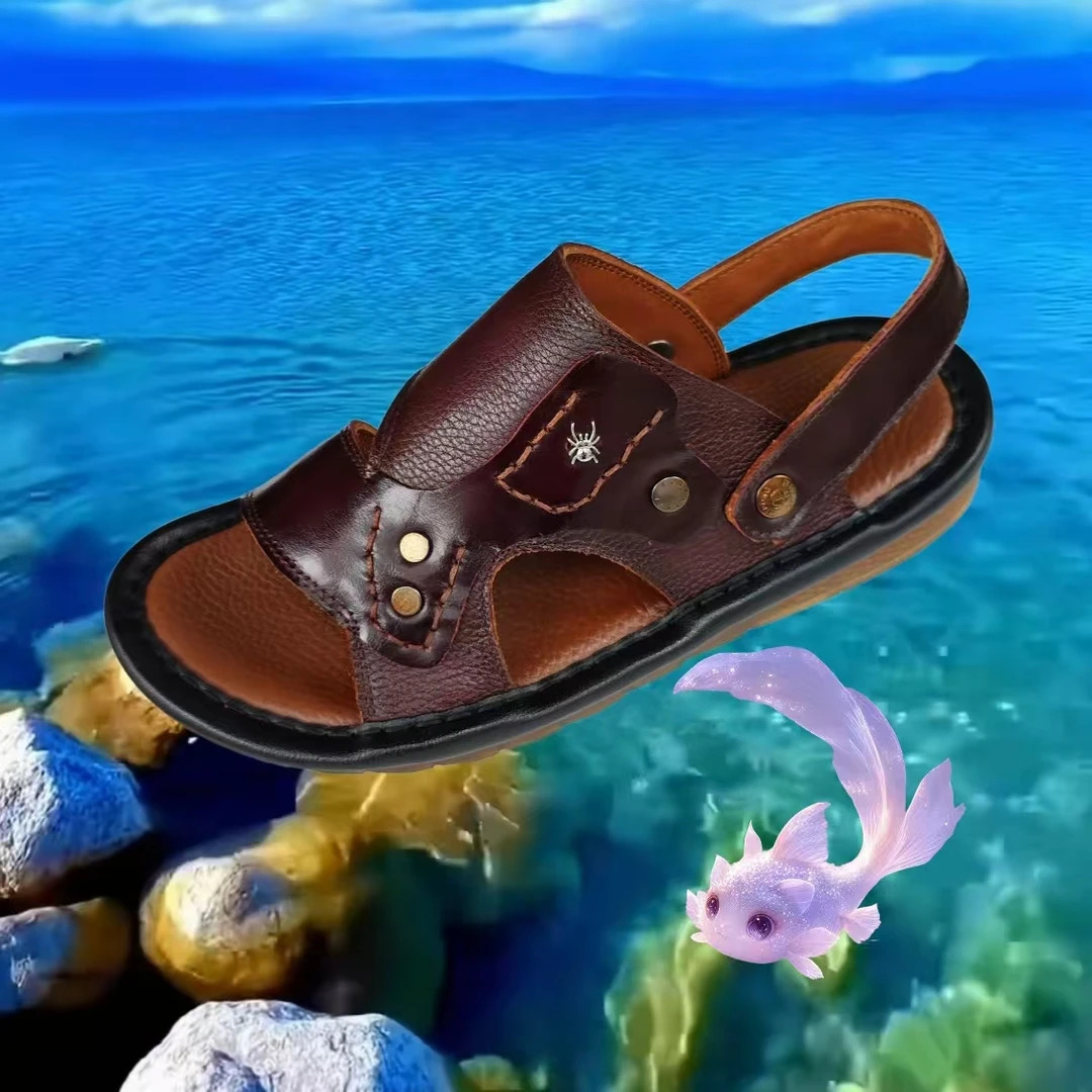 男士凉鞋防滑透气牛筋底耐磨百搭休闲拖鞋户外两穿头层头层沙滩鞋