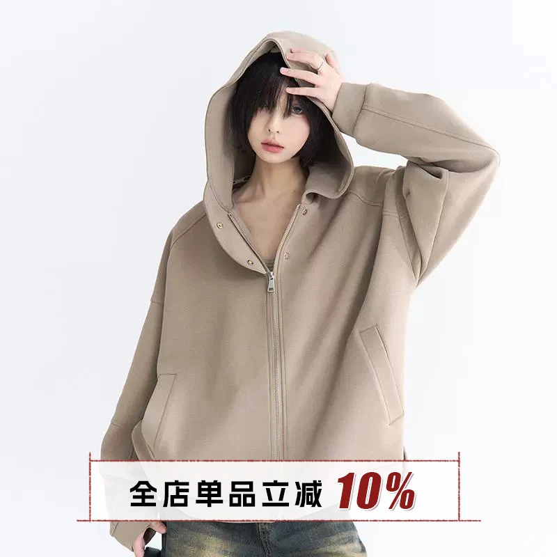 万有引力博物馆 空气层连帽开衫卫衣外套女春季2025新款宽松上衣