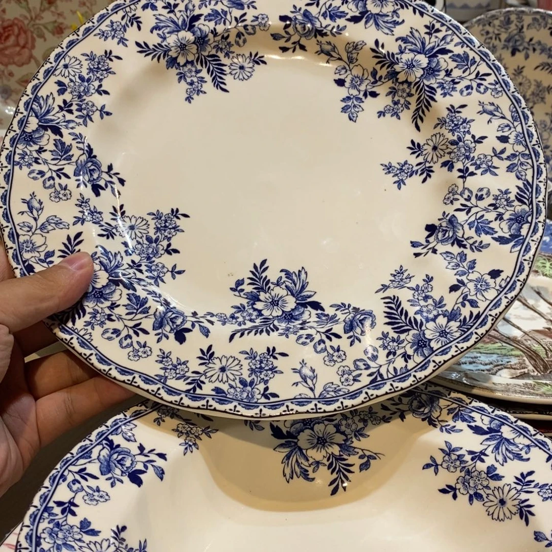 瓷微瑕青花十寸平盘