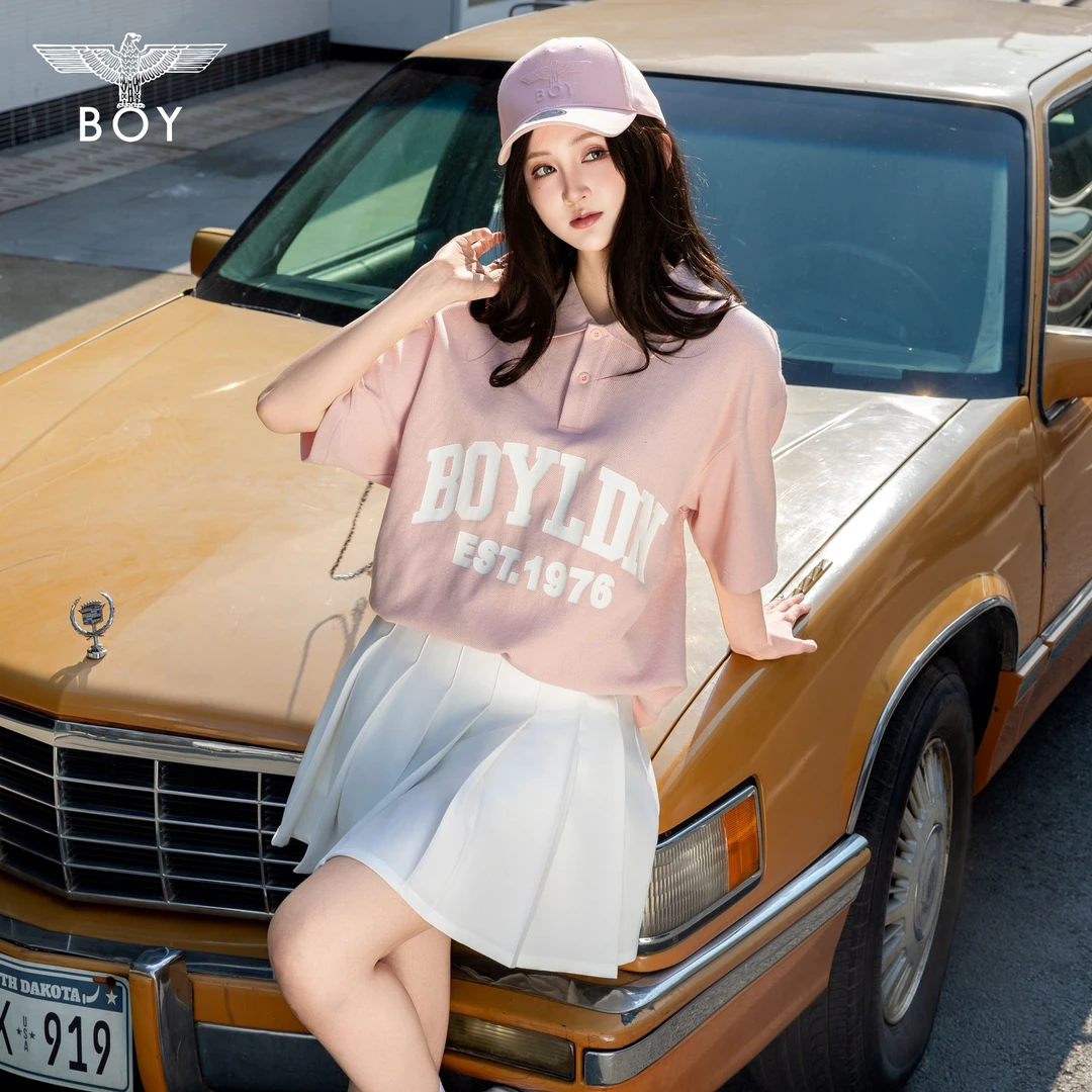 【朋克学院】BOYLONDON夏短袖情侣款T恤学院风奶油粉POLO衫N01088