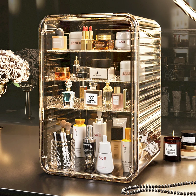 梳妆台化妆品收纳盒轻奢防尘面霜护肤品卸妆膏粉底液大容量收纳架