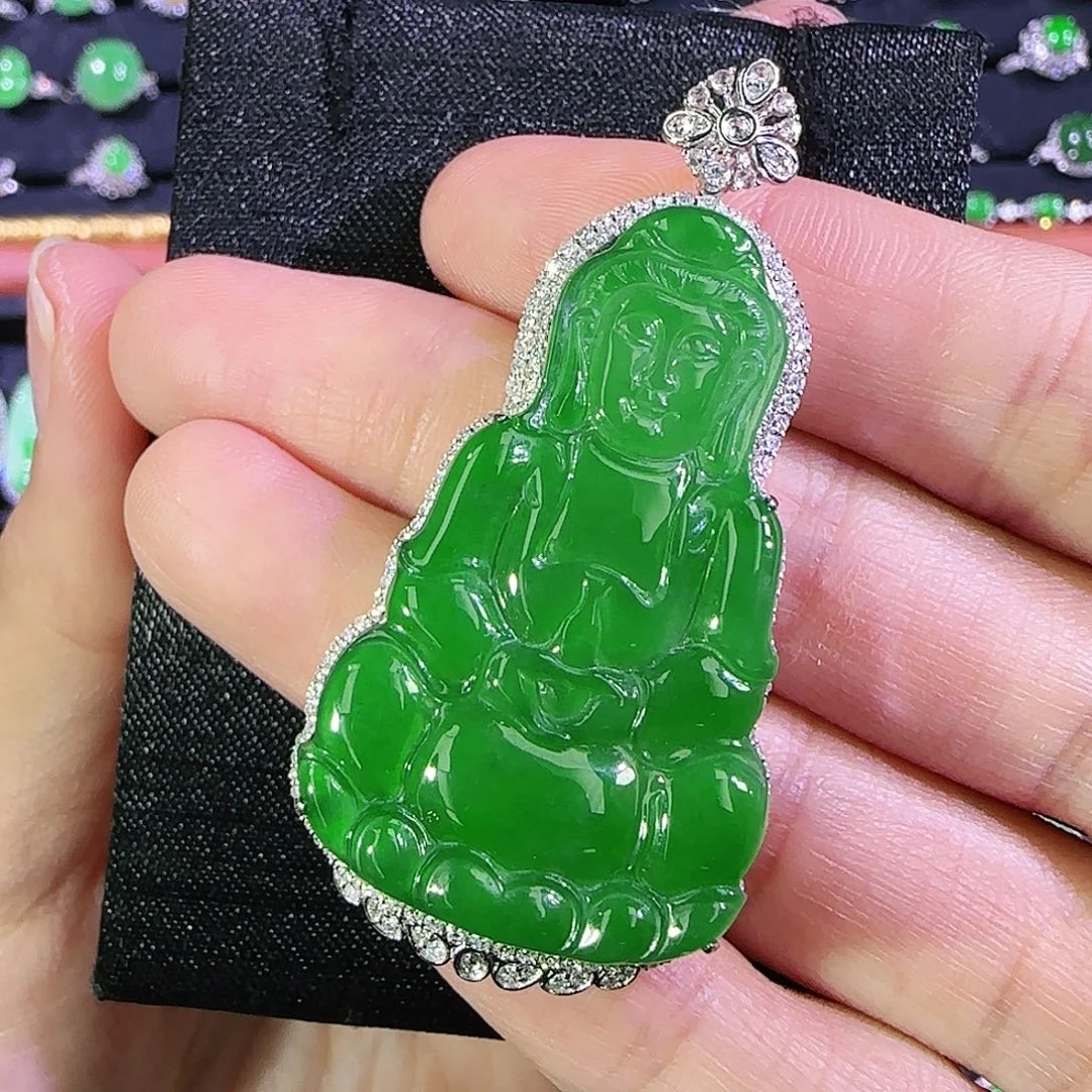 翡翠18K金镶嵌吊坠(不含链)