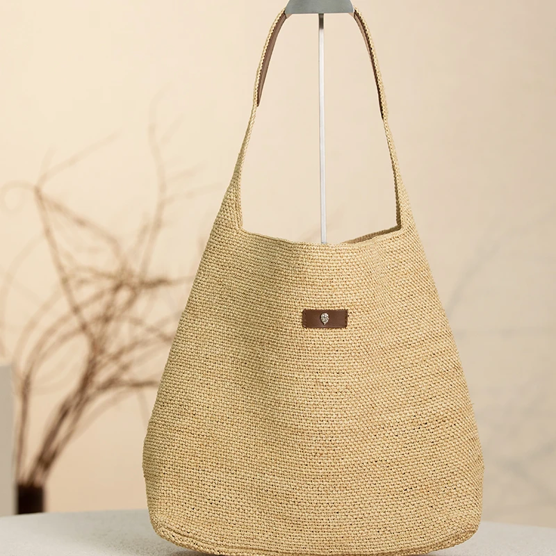 新款拉菲草小众设计手工编织慵懒大容量通勤单肩女夏季海边度假