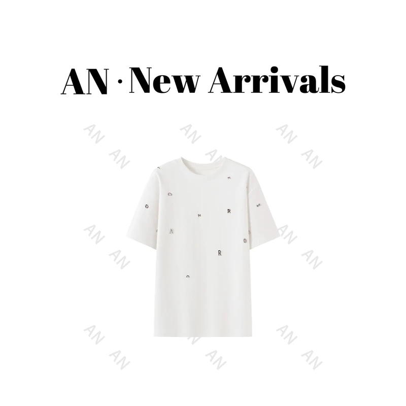 B12183早春新款时尚设计感百搭潮流重工字母圆领短袖T恤