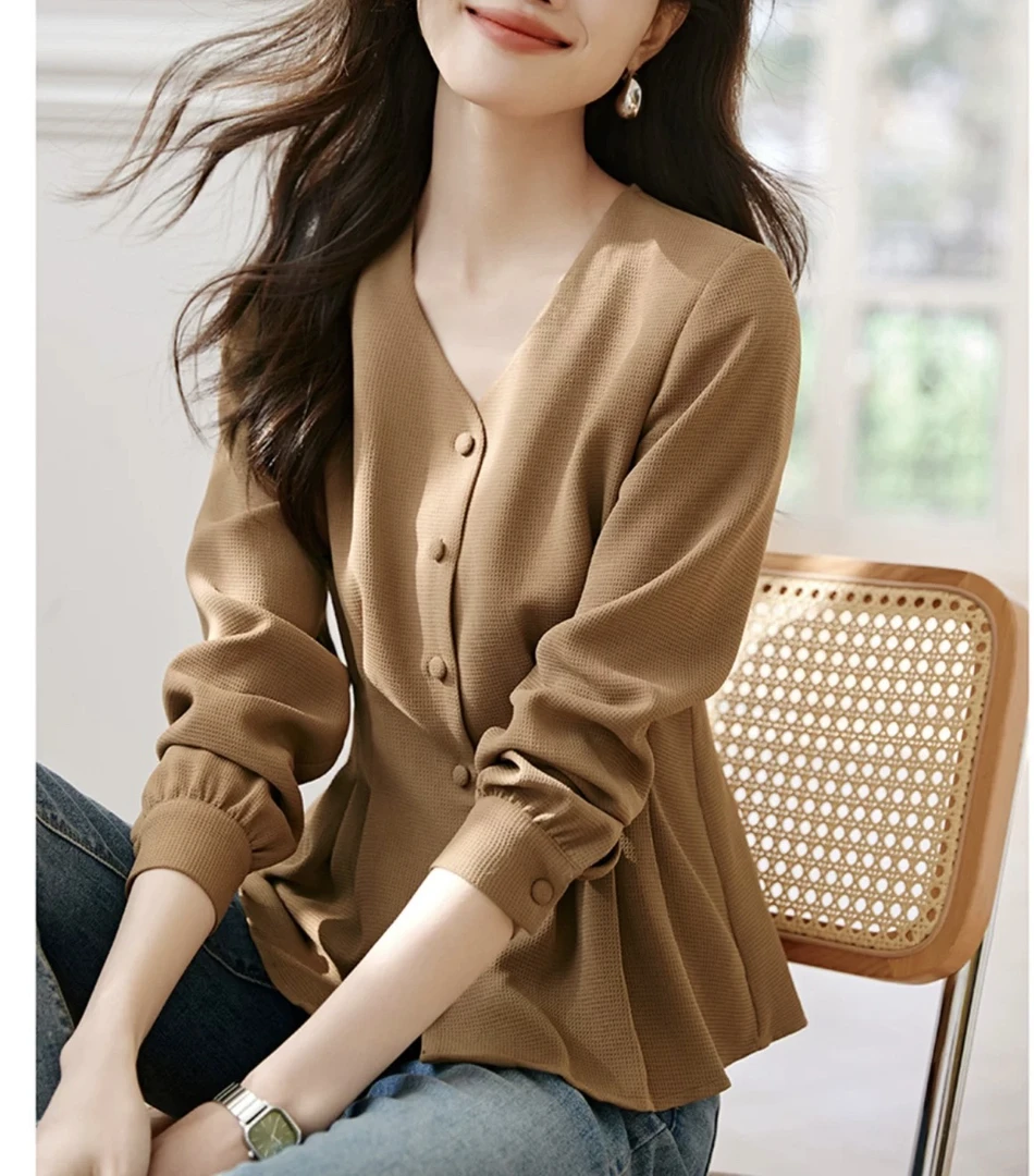 347 法式收腰显瘦设计长袖百搭衬衫（A11）