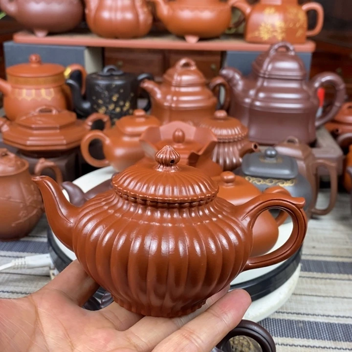 紫砂茶壶筋纹笑樱200cc原矿赵庄朱泥特价