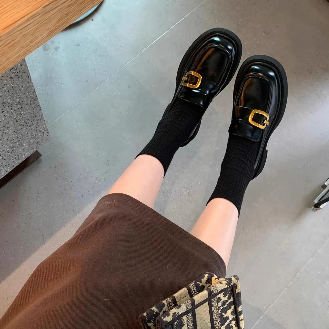 【JTG&SHOES 官方】质感厚底乐福鞋女2025秋季新款方扣粗跟英伦风