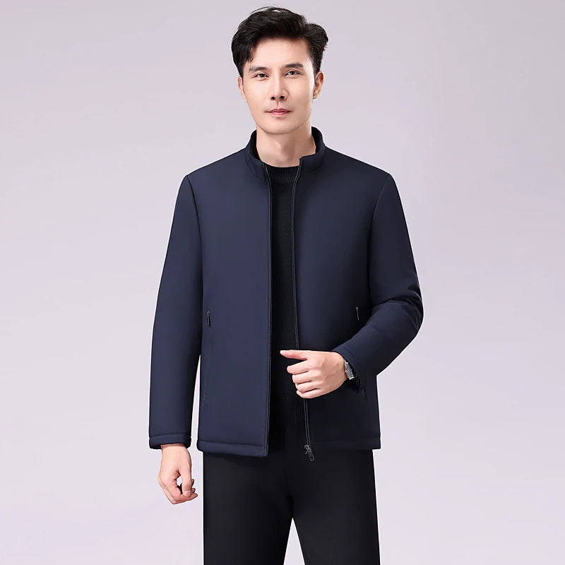 2025新款男士冬季加厚立领商务休闲牛奶丝夹克秋冬外套棉衣2513
