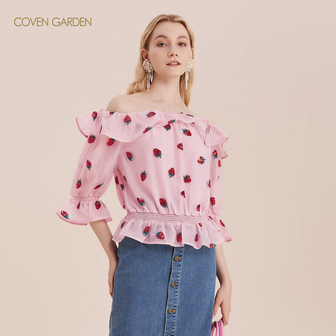 【婷婷专属】哥文花园木耳边短袖衬衫女CTC3011268 COVEN GARDEN