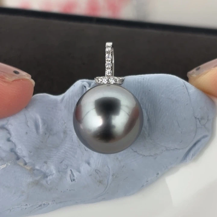 定制海水珍珠银S925镶嵌吊坠(不含链)11.5mm铂金灰一颗