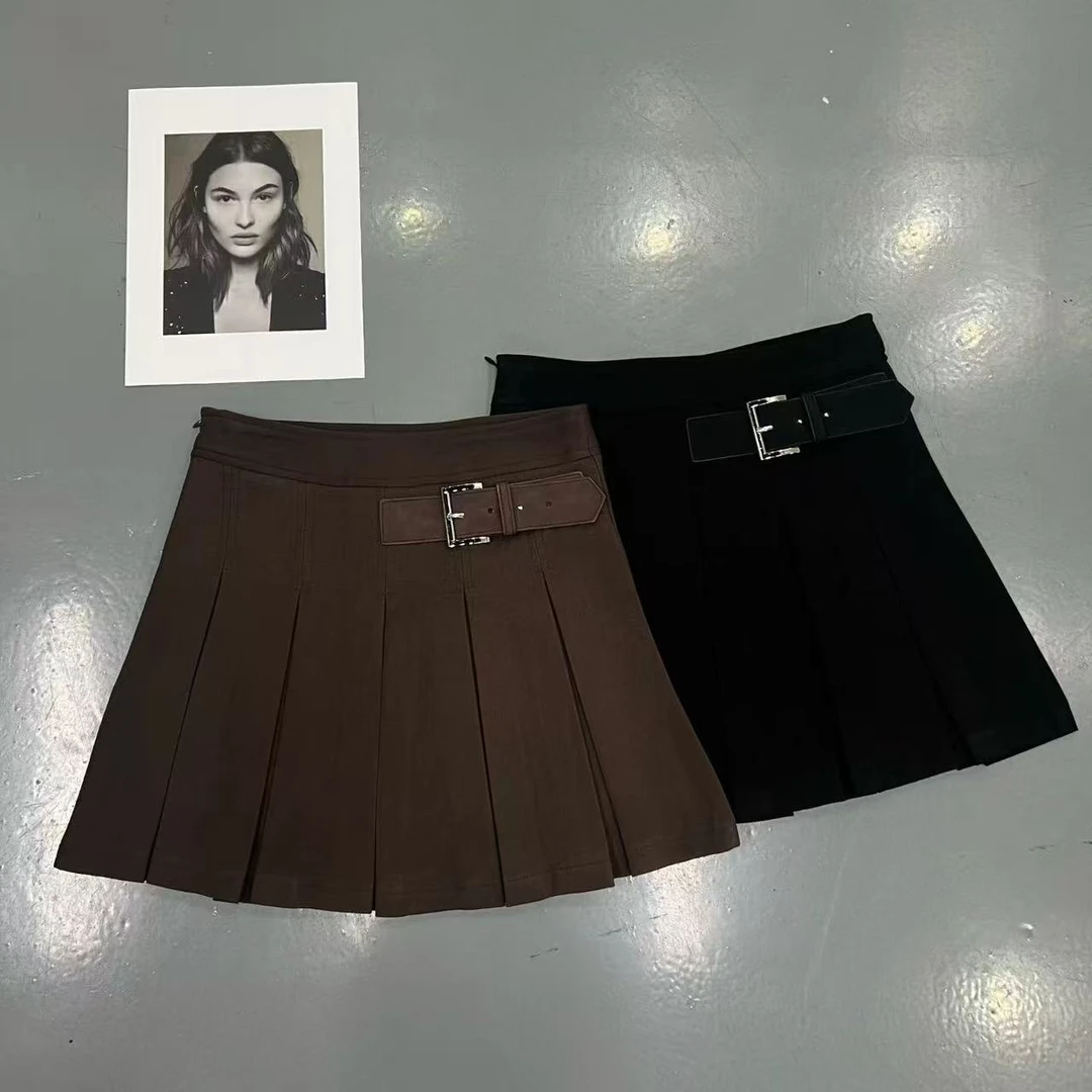 半身裙百褶裙女秋冬新款显瘦高腰防走光a字短裙呢子裙子
