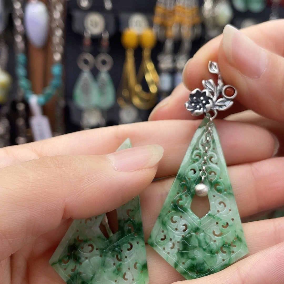 尊***尊银S925镶嵌翡翠耳饰407chhh