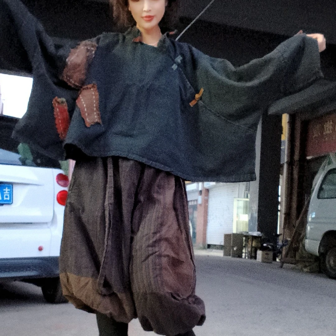 无吊牌洗水磨白做旧牛仔双层宽松盘扣外套