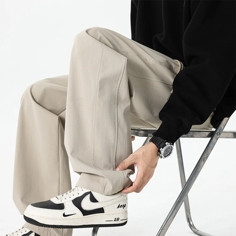 玛斯柏裤子男士春秋季宽松直筒男生显高百搭美式潮流垂感休闲长裤