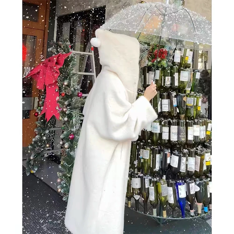 新年战袍冬季新款巫师连帽加厚女长款毛绒大衣环保毛毛外套慵懒