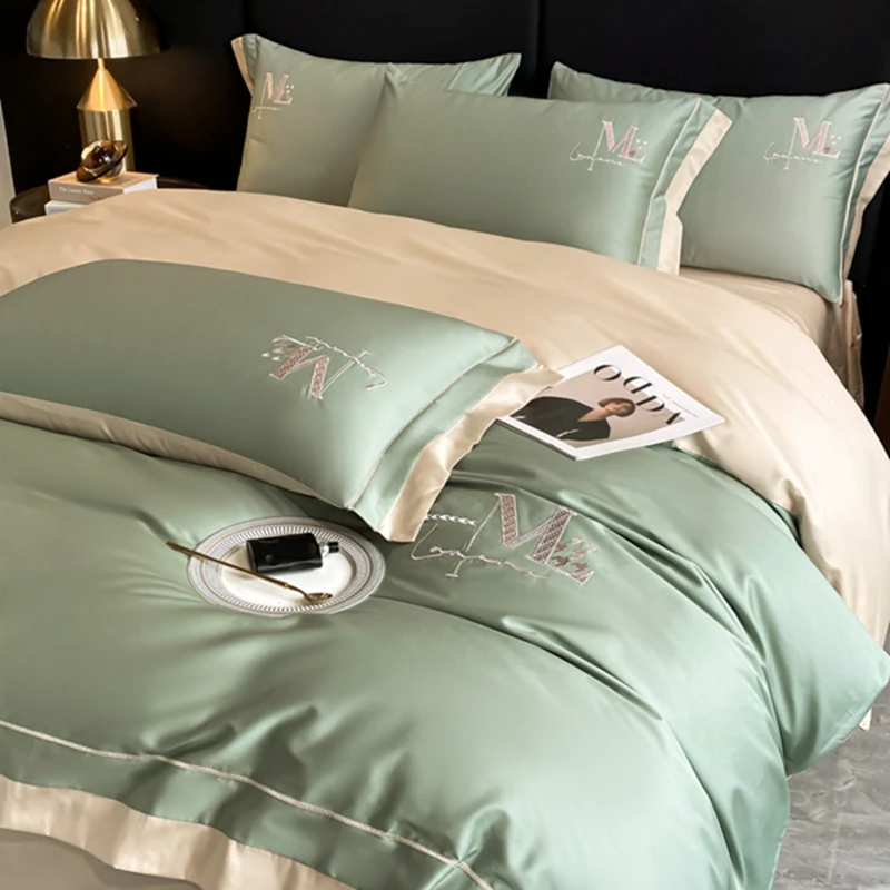 美作师轻奢高级感全棉四件套床单刺绣被套长绒棉床笠裸睡四件套