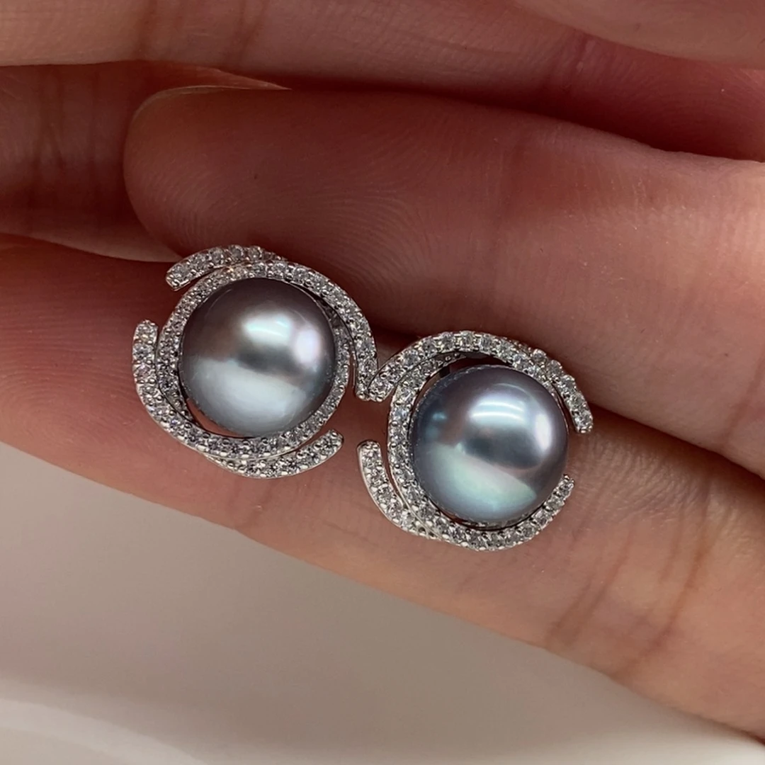 银S925镶嵌海水珍珠耳饰