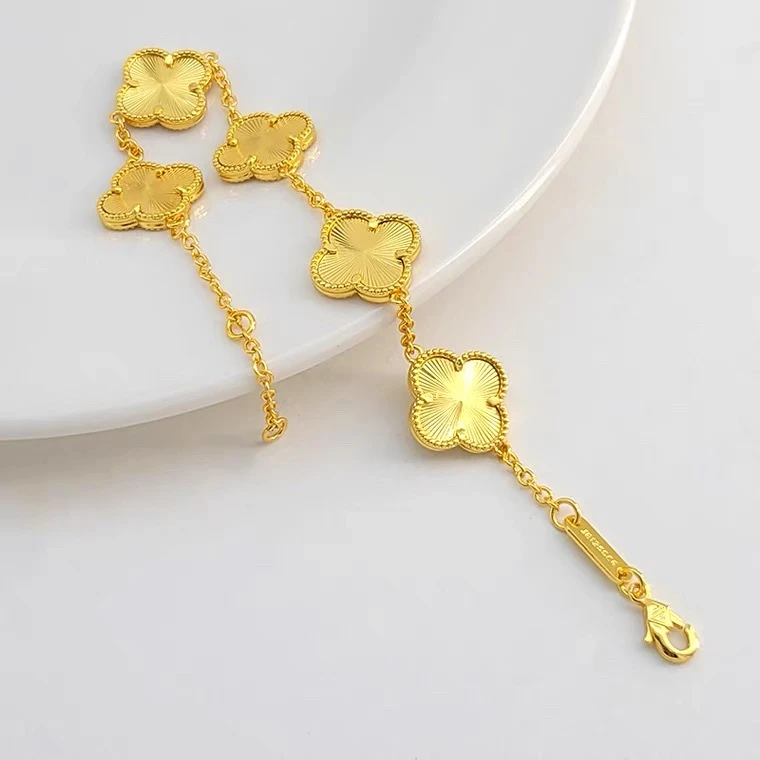 嘉禾金店TY0083四叶草-五花手链女款简约古法素圈