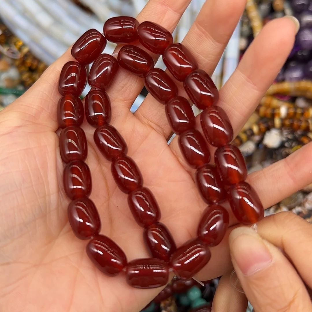 玛瑙/玉髓合金珠宝半成品红玛瑙10mm一条桶珠