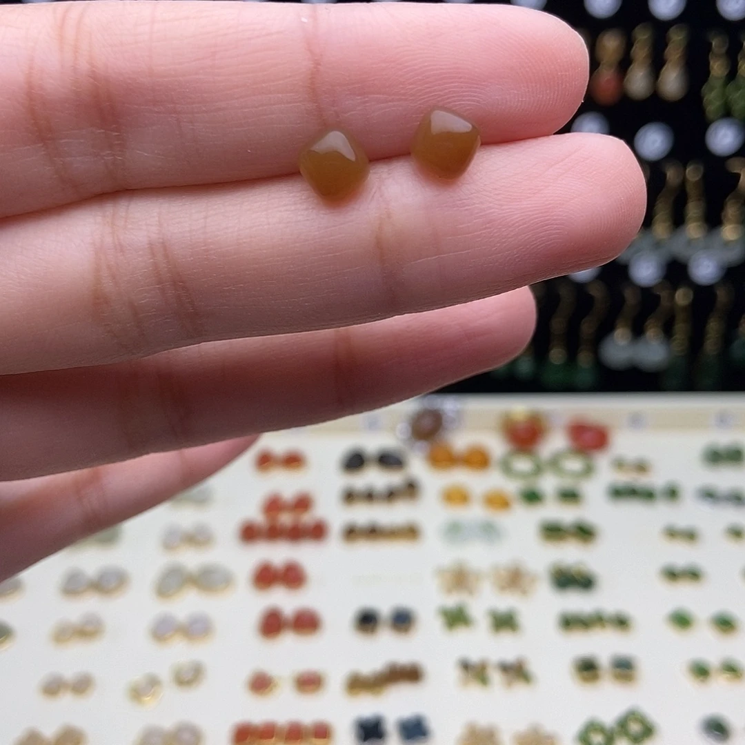 和田玉（白玉）银S925镀金镶嵌耳饰